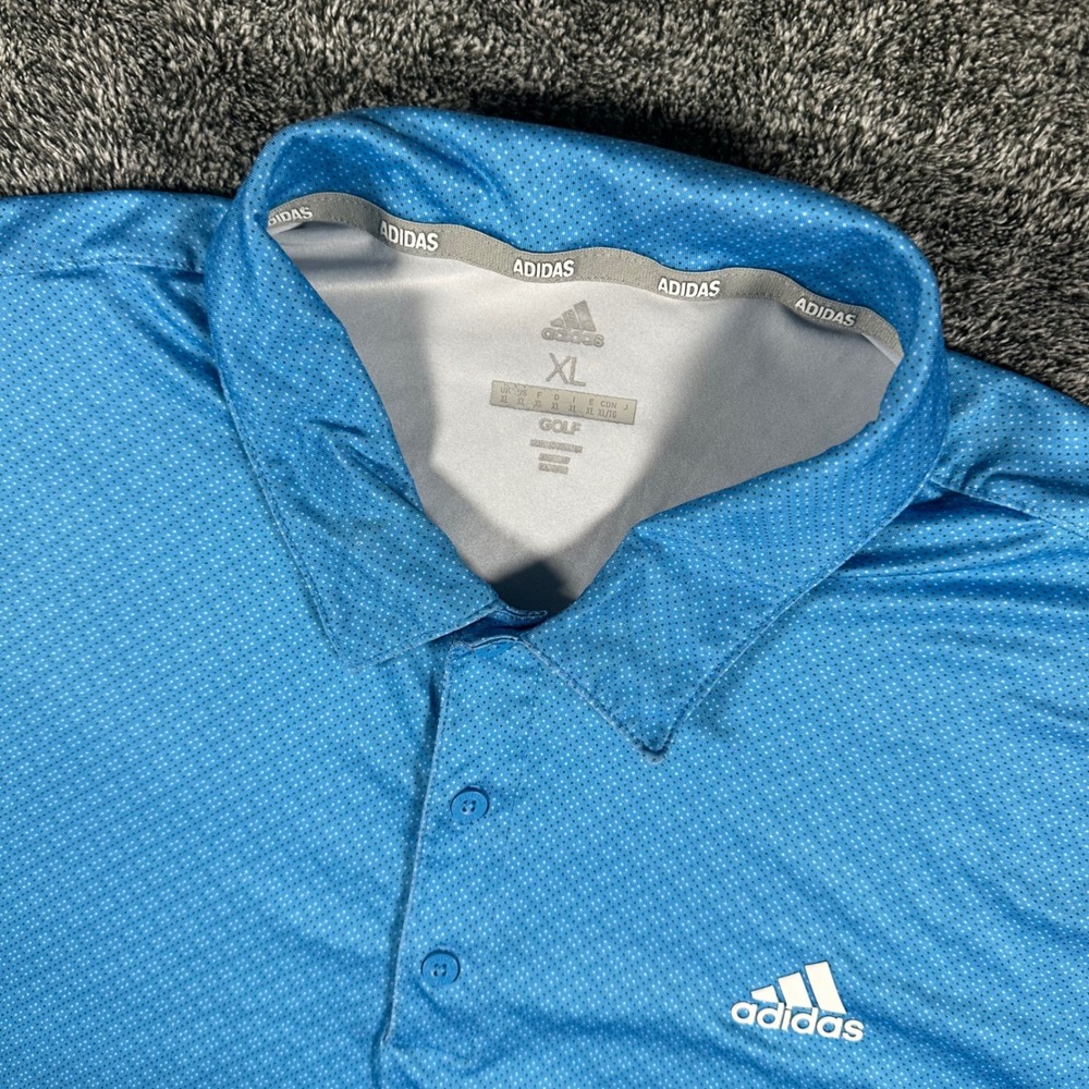 Adidas Polo Shirt Mens XL Blue Geometric Micro-dot Golf Performance Short Sleeve